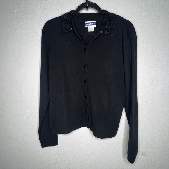 Pendleton Vintage Classic Black Cardigan Wool Blend Beaded Button Up Women Sz S - Picture 1 of 5